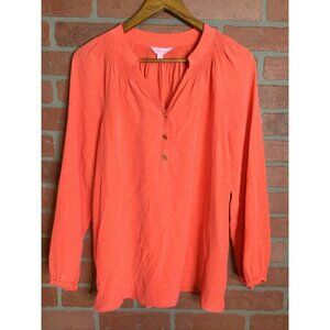 Lilly Pulitzer Womens Silk Blouse Top Size Small Long Sleeve Shirt